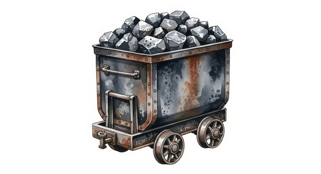 Vintage Coal Carriage with Rocks in a Detailed Cartoon Style