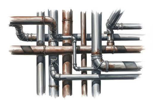 Industrial Pipes in Complex Arrangement and Detailed Illustration