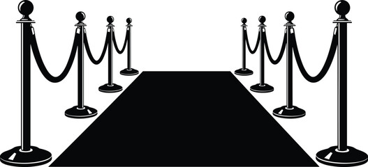 Red carpet pathway with velvet ropes and stanchions silhouette isolated on white background, luxury event entrance concept for cinema, VIP access, premiere and award design © Mostofa