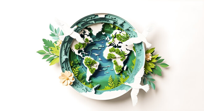 3d earth map with lush greenery and water features