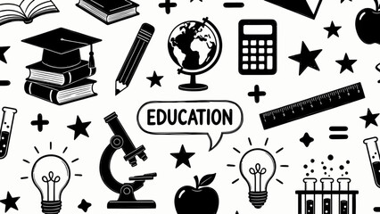 Fototapeta premium An educational poster displays various learning tools and objects on a white surface.