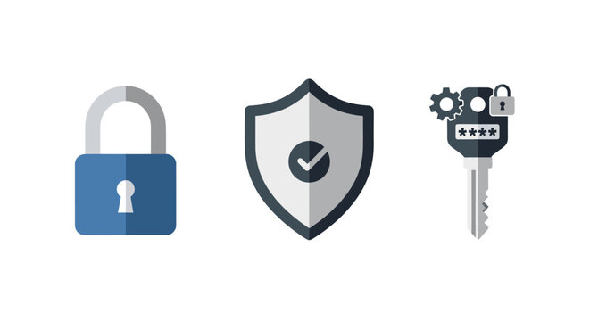 Security icons lock shield key.