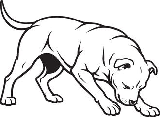Fototapeta premium Staffordshire Bull Terrier Digging Action Black and White Line Art Vector