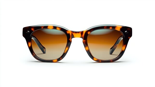 tortoiseshell acetate sunglasses with brown gradient lenses and visible temples on clean white background, stylish chic classic accessory