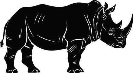 Black rhinoceros silhouette illustration isolated vector design showcasing detailed wildlife animal form for safari theme branding decoration and creative projects © Mokarrom