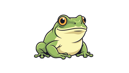 Obraz premium Detailed illustration of a bright green tree frog with large orange eyes sitting calmly against a plain white background.