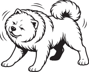 Obraz premium Chow Chow shaking full body black and white line art illustration