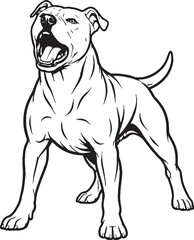 Obraz premium American Pit Bull Terrier Barking Alert Stance Black and White Line Art Illustration