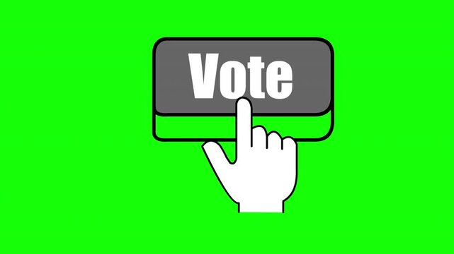 Vote Button with Hand Cursor on Green Screen &ndash; Online Poll Concept