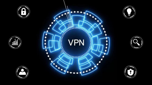Business, Technology, Internet and network concept. VPN network security internet privacy encryption concept. glowing animation on black background.4K