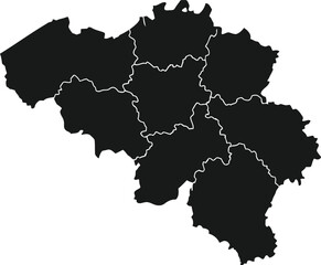 Fototapeta premium Black silhouette map of belgium with white dashed lines showing provincial boundaries