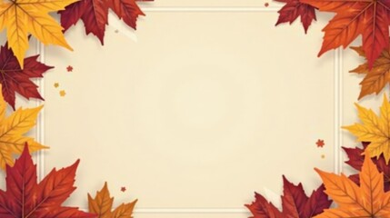 Fototapeta premium Autumnal Leaves Frame with Blank Cream-Colored Center for Seasonal Designs and Fall-Themed Projects