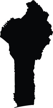 Black silhouette map of the country of benin isolated on a plain white background.