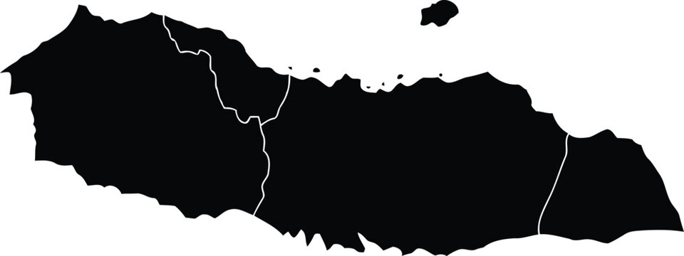 Black silhouette map of madeira island with internal administrative borders on a white background.