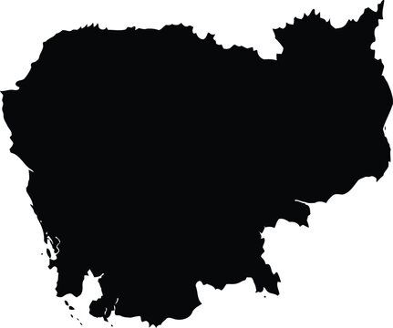 Black silhouette map of cambodia isolated on a white background for graphic design projects