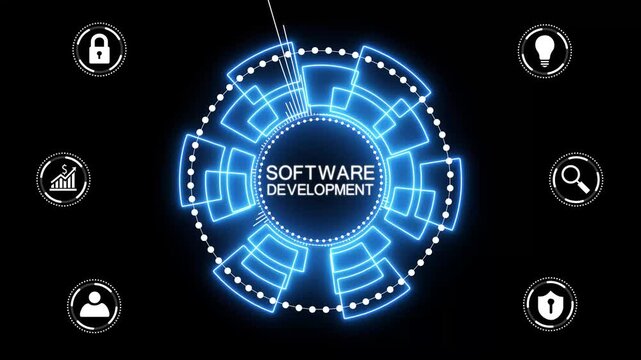 Inscription Software Development on the virtual display. Business, modern technology, internet and networking concept.4K
