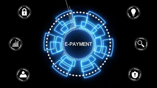 E-payment. Digital money online banking financial technology concept. glowing animation.4K