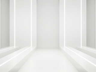 Fototapeta premium White stage with white striped neon lights