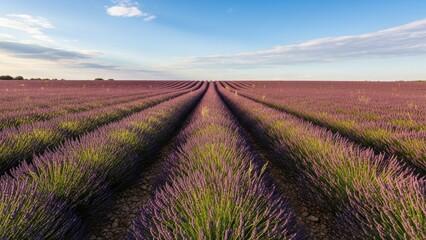 Fototapeta premium A serene landscape of a lavender field under a blue sky