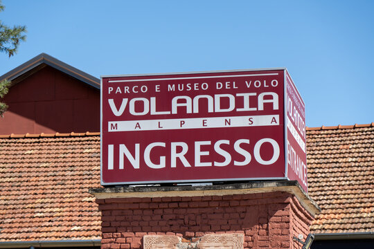Somma Lombardo, Italy 24 Mar 23: Volandia Flight Museum entrance sign near Milan Malpensa