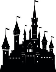 Obraz premium A striking black silhouette of a fairytale castle with multiple towers