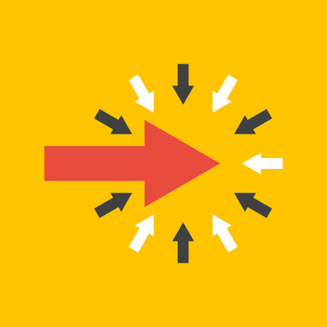 resistance to innovation concept, bullying social issue inphographic, external threats unity vector illustration, different size and colors arrows on yellow background
