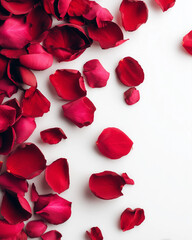 Fototapeta premium Minimalist Flat Lay of Vibrant Red Rose Petals on White Background
