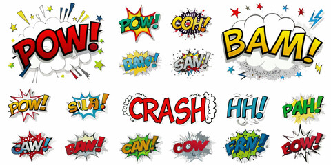 Collection of vibrant comic book style explosion and sound effect bubbles © Prosanta