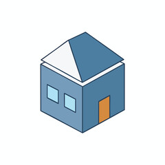 Obraz premium Stylized isometric house with blue walls and a slanted roof