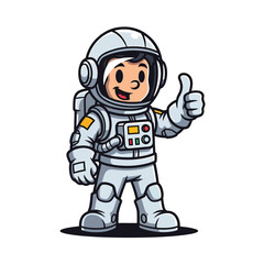 Fototapeta premium Cheerful space explorer character in a futuristic suit giving a positive thumbs-up for success