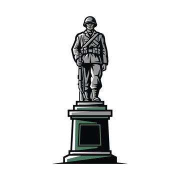 Stylized illustration of a standing soldier monument on a pedestal, commemorating military valor.