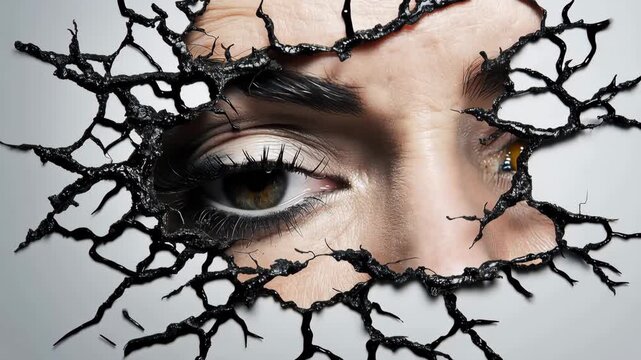 Cracked Wall Eye Reveals Gaze - Psychological Vision