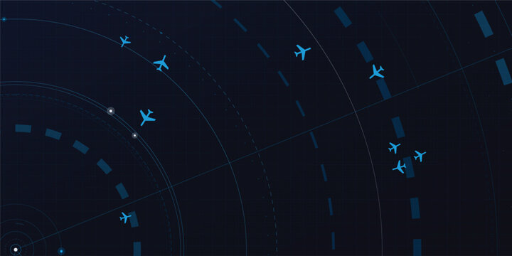 Digital Air Traffic Control Radar Interface with Plane Icons