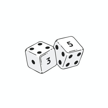 Two white dice, one showing 3 and the other 5, on a white background