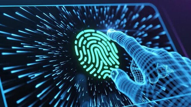Digital fingerprint scan on a futuristic screen for security