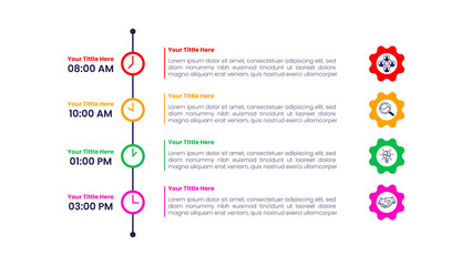 Fototapeta premium 4 STEPS PRODUCTIVE WORKDAY TIMELINE INFOGRAPHIC