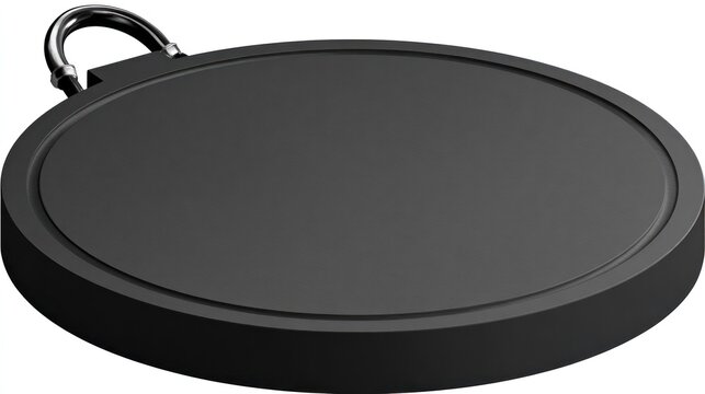 Black griddle pan with metal handle isolated on white background