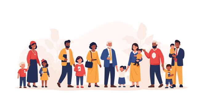 Diverse group of people of all ages standing together in a line with a focus on world immunization week conveying unity and health awareness