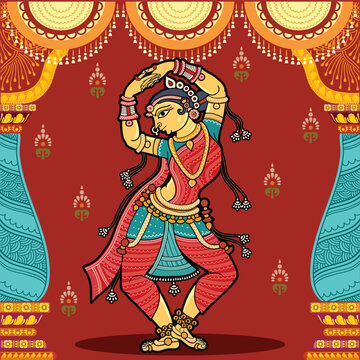 Indian Folk art Pattachitra Female dancer in a Elegant Pose