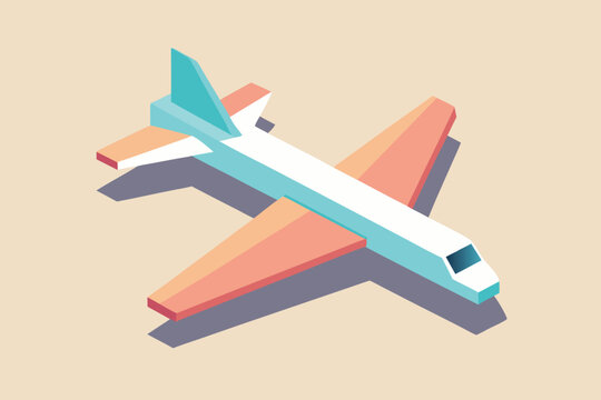 Stylized isometric airplane model in pastel colors