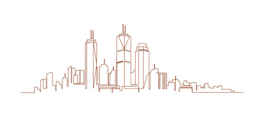 Fototapeta premium Minimal urban landscape vector featuring a single-color horizon of city towers.