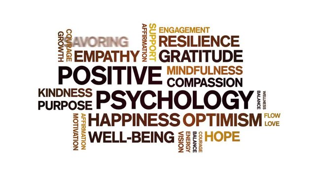 Positive Psychology animated word cloud-text design animation tag kinetic typography seamless loop.