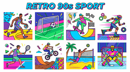 Fototapeta premium Retro 90s Sport Collage - Pixel Art