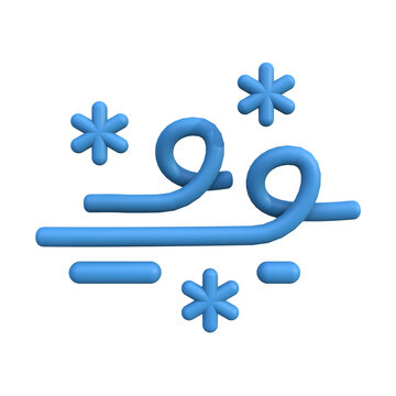 3D render of a brisk winter wind and falling snowflakes, symbolizing cold weather conditions and frosty air, perfect for weather applications or seasonal designs