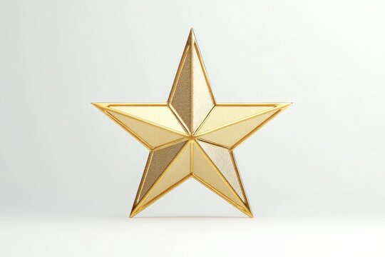 Gold faceted five point star sculpture with metallic texture on a light gray background evoking celebration and prestige