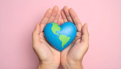 Fototapeta premium hands holding heart shaped globe world health day concept