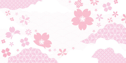 Naklejka premium Spring Japanese Cherry blossom flower background vector. Sakura floral Wallpaper design of elegant gold line cherry blossom flower, branch. Illustration for banner, wall decoration, backdrop, ads.