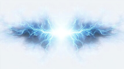 Fototapeta premium symmetrical electric blue energy burst with glowing white center and wing-like lightning tendrils conveying intense power and awe
