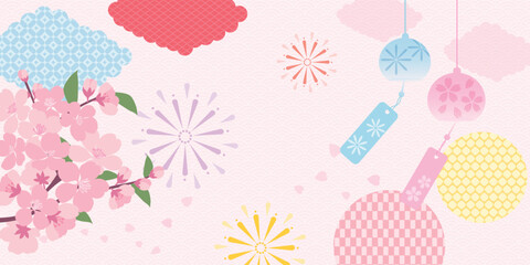 Naklejka premium Spring Japanese Cherry blossom flower background vector. Sakura floral Wallpaper design of elegant gold line cherry blossom flower, branch. Illustration for banner, wall decoration, backdrop, ads.