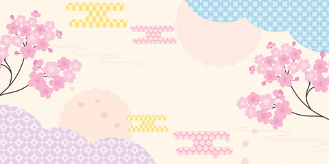 Naklejka premium Spring Japanese Cherry blossom flower background vector. Sakura floral Wallpaper design of elegant gold line cherry blossom flower, branch. Illustration for banner, wall decoration, backdrop, ads.